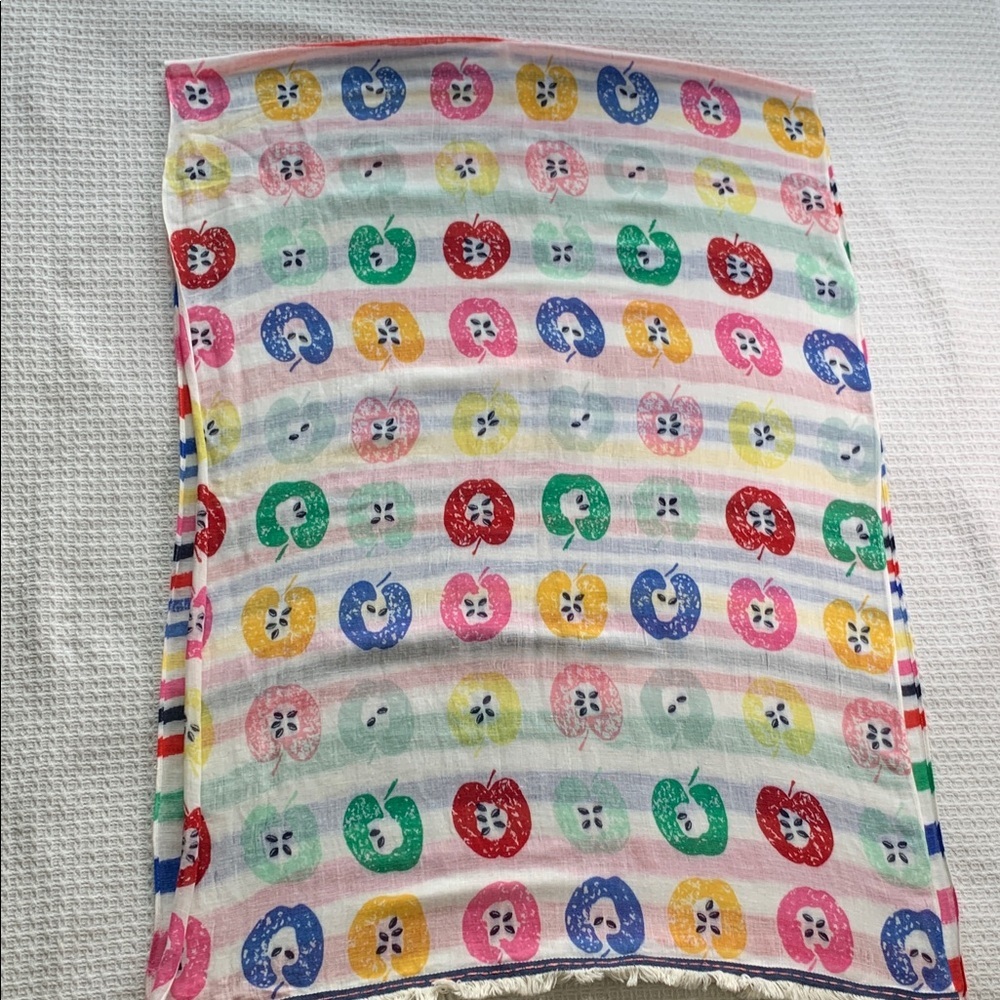 Stripes and apple print primary color, scarf linen/cotton